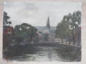 Cornelia C. J. van Trigt-Hoevenaar - Gezicht op Sint Bavo Haarlem - Olieverf op doek kaufen? Bieten Sie von 55!