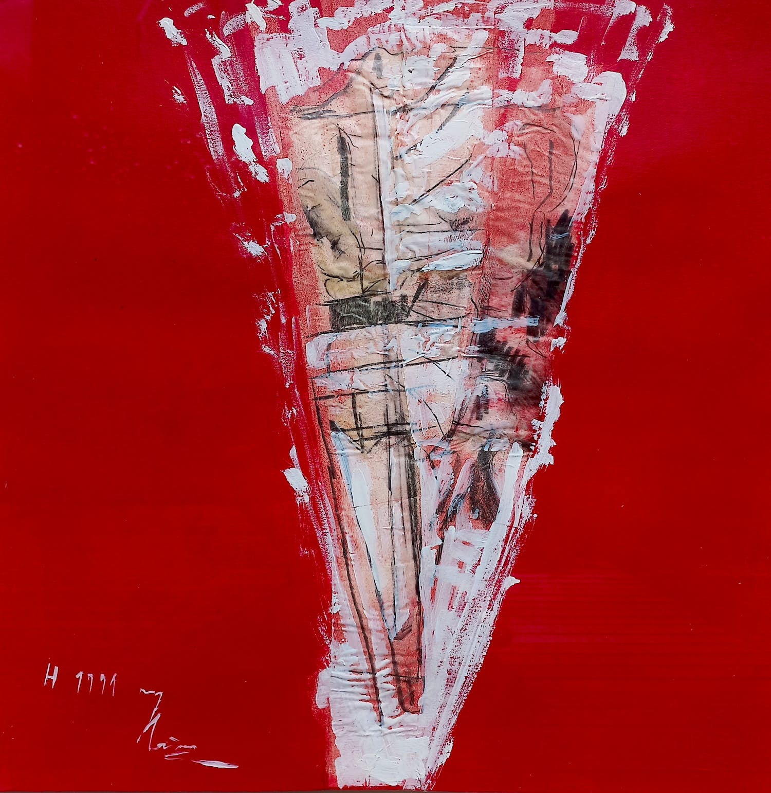 Miguel Ybanez - Abstracte compositie, gemengde techniek (ingelijst) verkocht voor € 1!