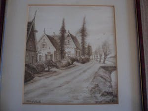 Willem van de Walle - Tekening van een pad met huizen en een vaart. kopen? Bied vanaf 25!