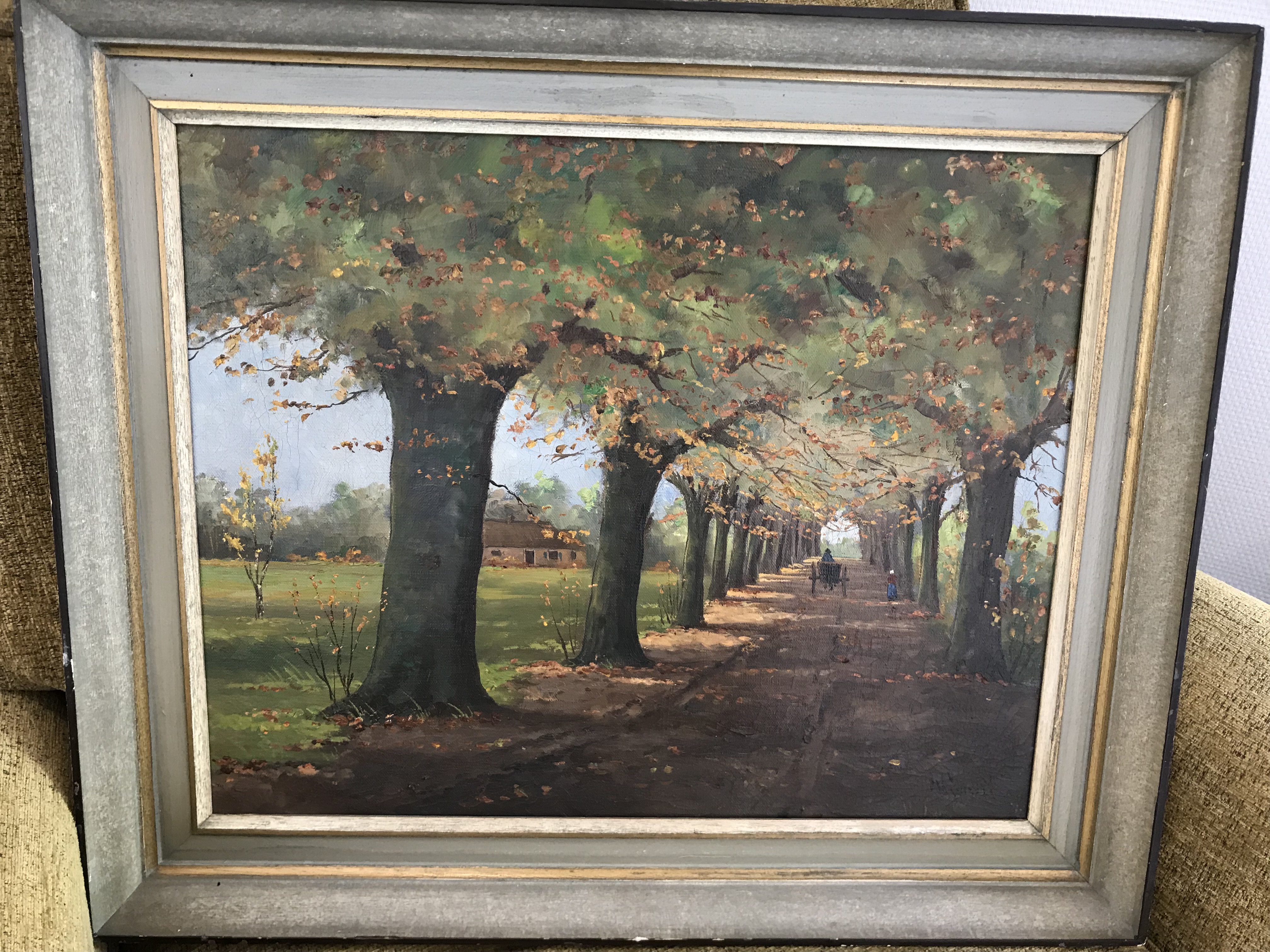 Niet of onleesbaar gesigneerd - personen met paard en wagen op bospad kopen? Bied vanaf 1!