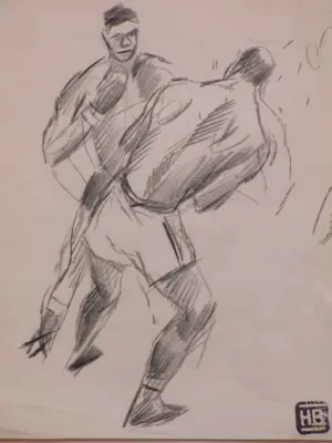 Herman Bieling - Boksers in actie - 4 Tekeningen kopen? Bied vanaf 45!