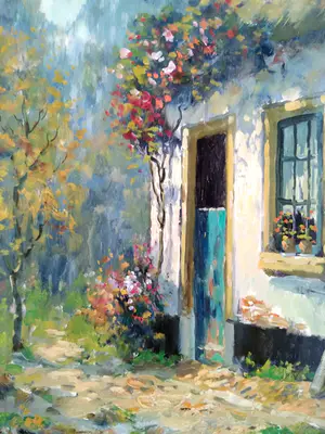 Niet of onleesbaar gesigneerd - G. van Donk, 'Zomers huis', hand gesigneerd kopen? Bied vanaf 1!