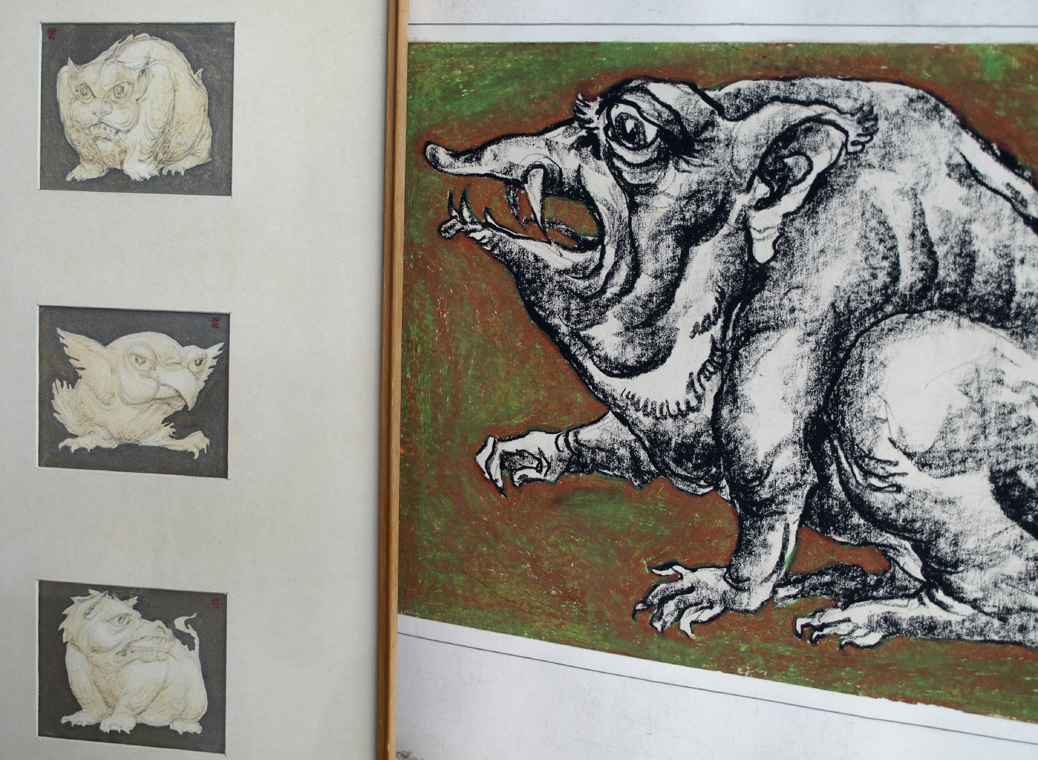 Klaas Pijlman - Fantasiedieren - 3 Tekeningen + 1 Pastel – 1972 verkocht voor € 35!