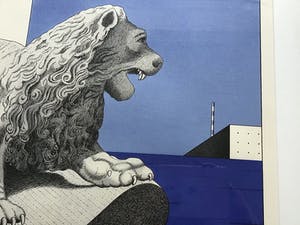 Marinus Fuit - Litho , gebeeldhouwde leeuw, gesigneerd en ingelijst kopen? Bied vanaf 75!