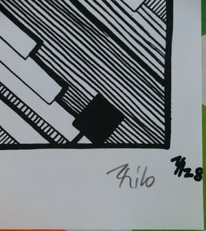 Thilo Maatsch - Houtsnede ABSTRACTE COMPOSITIE Handgesigneerd. kopen? Bied vanaf 70!