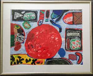 Corneille - Grote zeefdruk - Cobra abstractie - prachtig ingelijst verkocht voor € 450!