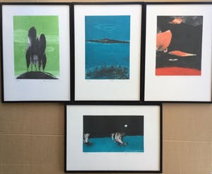 Niet of onleesbaar gesigneerd - Lot van 4 gekleurde etsen, kleine oplage (16/25) kopen? Bied vanaf 1!