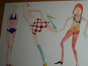 Vanessa Beecroft - Collage en acrylverf , Jonge vrouwen 2 – ingelijst, 94 x 134 cm - 1993 kopen? Bied vanaf 750!
