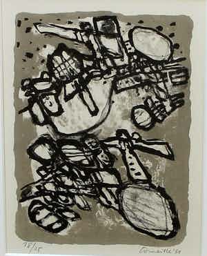 Corneille - Ingelijste litho: Entre jour et nuit II - 1961 (oplage slechts 25 exemplaren!) verkocht voor € 395!