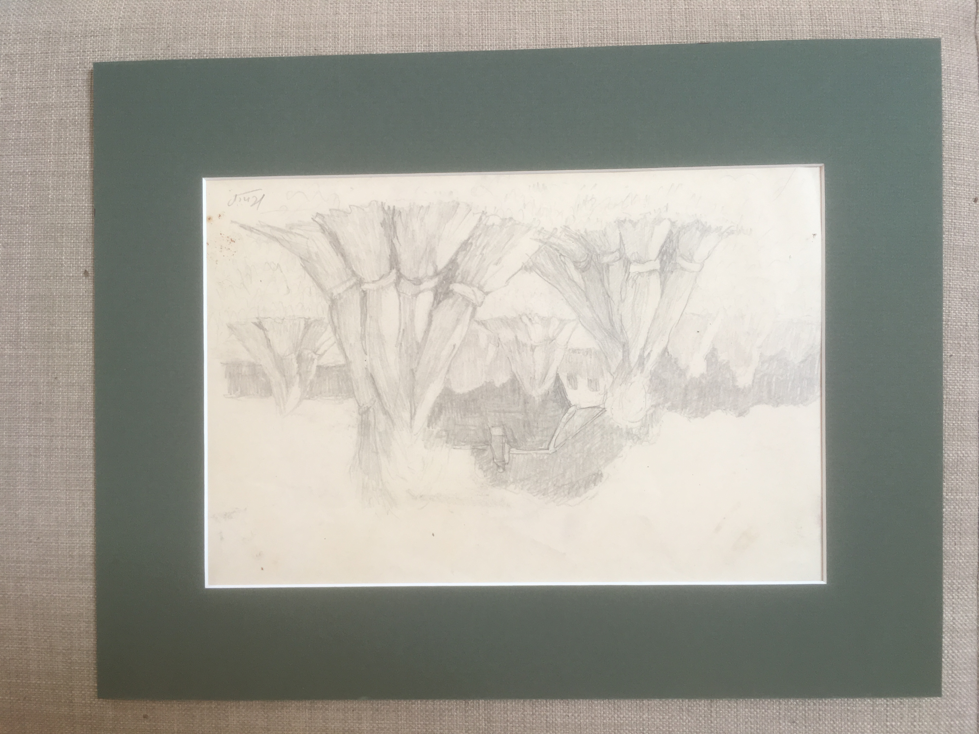 Niet of onleesbaar gesigneerd - Potlood op papier - Landschap met korenschoven gesigneerd Knip kopen? Bied vanaf 1!
