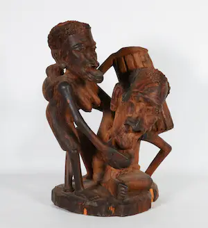 Niet of onleesbaar gesigneerd - Houten beeld, Vrouw met man, afkomstig uit Ivoorkust kopen? Bied vanaf 1!