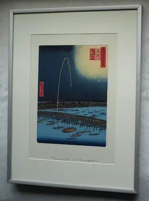 Ando Hiroshige - Ingelijste houtdruk, Fireworks at Ryogoku - uit One Hundred Famous Views of Edo kopen? Bied vanaf 1!