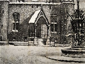 Cornelis Brandenburg - gesigneerde Ets - Winters Binnenhof te den Haag - niet ingelijst kopen? Bied vanaf 28!