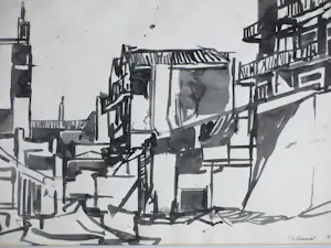 Frans Hollaardt - Havengezicht & Stadsgezicht - Inkttekeningen kopen? Bied vanaf 60!