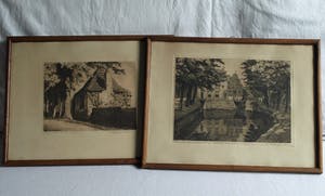 Johan Hemkes - 2 Ingelijste etsen , ‘Korendragershuisje’ + ‘Theehuisje Bolwerk , Franeker’ kopen? Bied vanaf 1!
