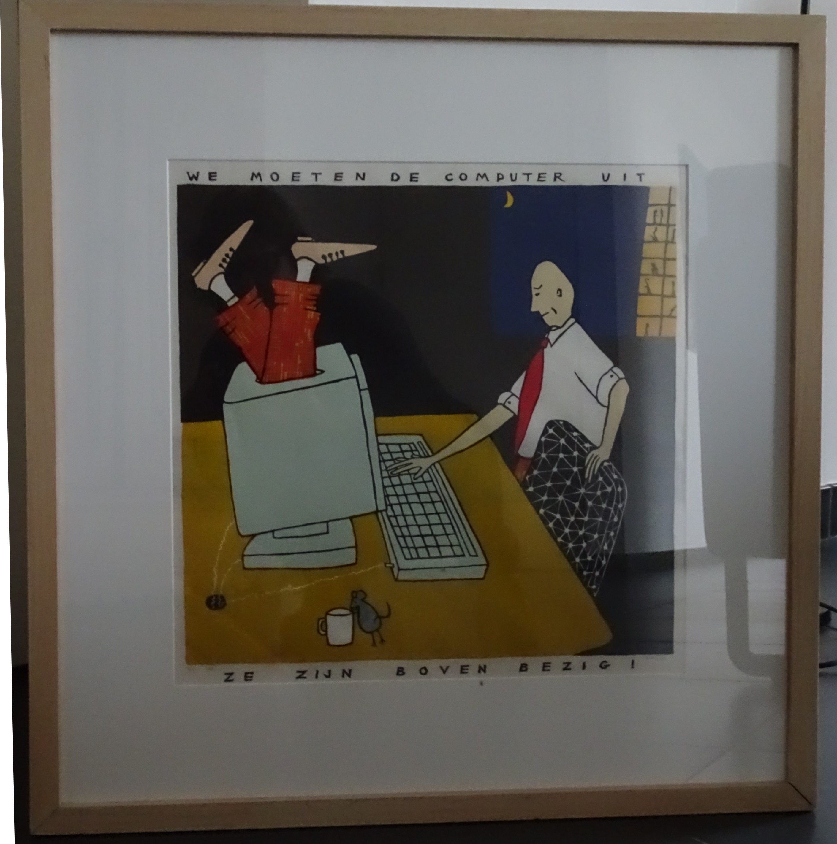 Arjenne Fakkel - Houtdruk We moeten de computer uit. Ze zijn boven bezig. kopen? Bied vanaf 1!