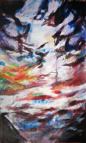 Wim de Bruin - Acryl op papier, Weerspiegeling (Zeer groot) verkocht voor € 1!