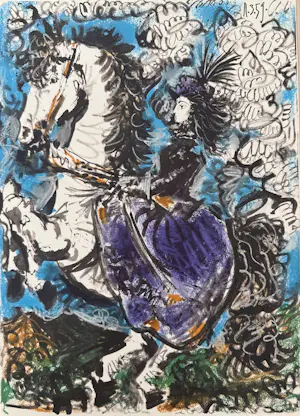Pablo Picasso - Kleuren lithografie, “Jacqueline op paard”. kopen? Bied vanaf 70!
