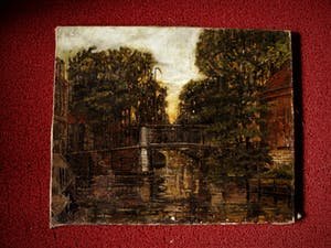 Pieter E. Adrianus Mansvelt Beck - Sfeervol rond 1920 geschilderd "Gracht bij eerste daglicht" gesigneerd kopen? Bied vanaf 30!