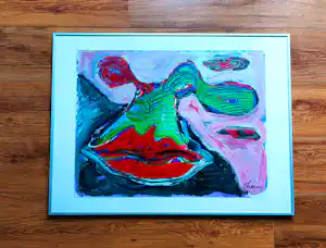 Peter Diem - Cow with Hotlips (groot werk zeer dik met Acryl opgezet) verkocht voor € 200!