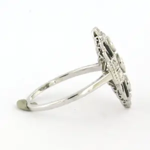 ART DECO Platina en14k wit gouden ring met onyx en old mine cut geslepen diamant kopen? Bied vanaf 660!