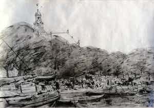 Nicolaas van der Waay - Bedrijvigheid langs Amsterdamse gracht verkocht voor € 60!