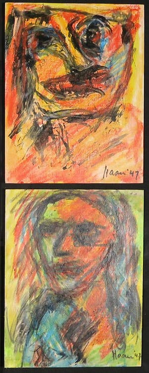 Pieter Haan - Lot van vijf werken (krijt op karton, gedateerd 1947), Figuren kopen? Bied vanaf 1!