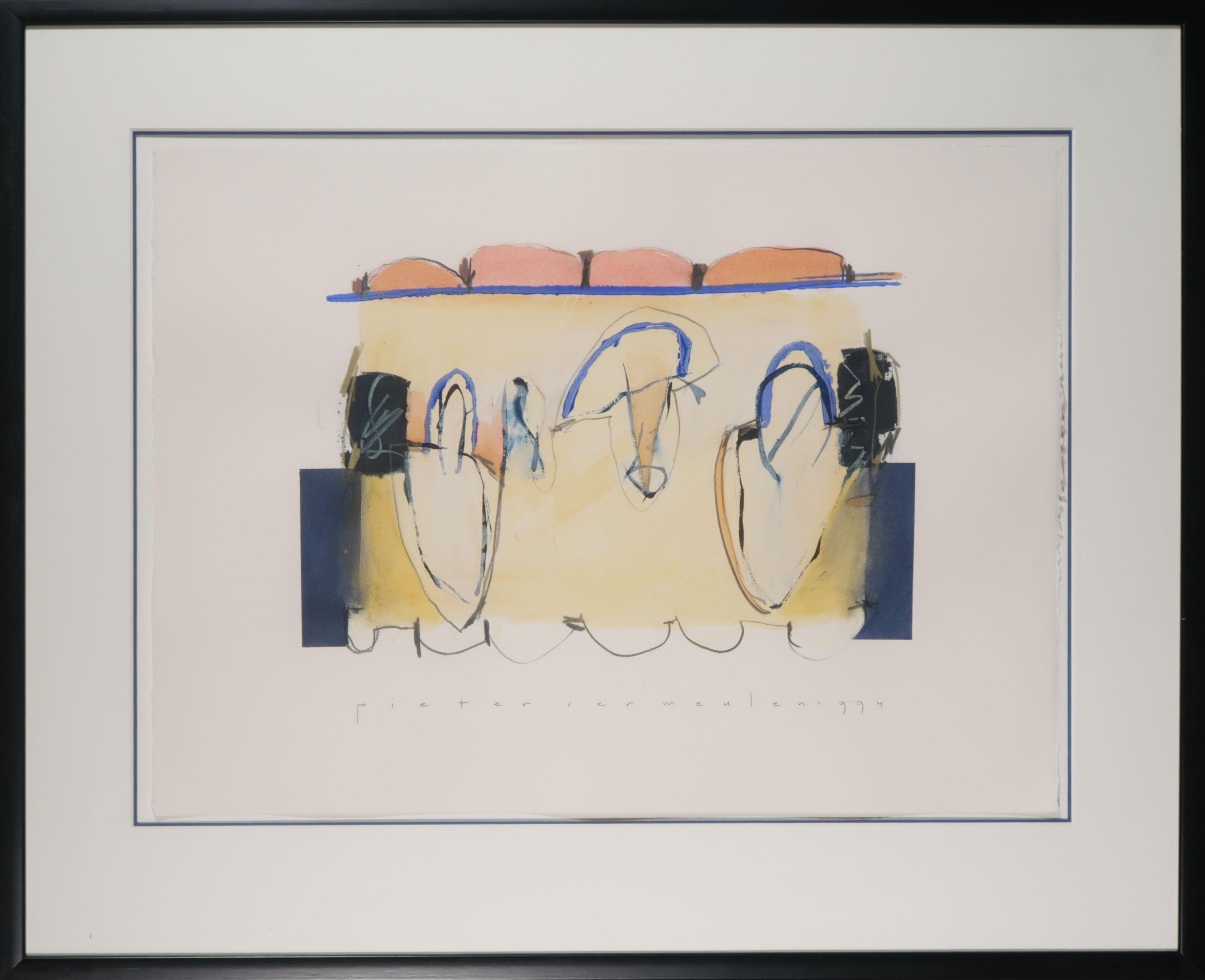 Pieter Vermeulen - Gemengde techniek op papier, Zonder titel - Ingelijst kopen? Bied vanaf 1!