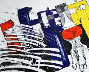 Hannes Postma - Kleurenlitho: Essay in Ballistics II - 1965 verkocht voor € 45!