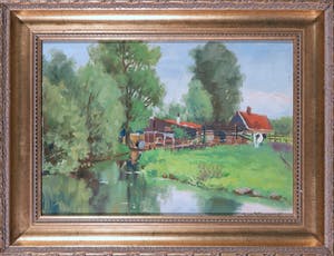 Jan Stapper - Olieverf op paneel, Landschap met boerenerf kopen? Bied vanaf 1!