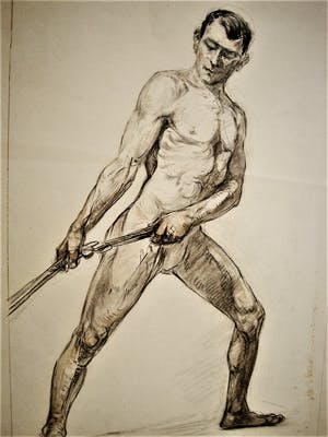 Niet of onleesbaar gesigneerd - omstreeks 1920 - grote pastel/houtskool tekening - mannelijk naakt - gesigneerd kopen? Bied vanaf 1!