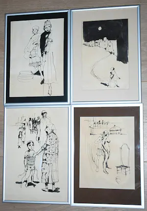 Robert Nix - 4 ingelijste Afrikaanse tekeningen uit 1969 kopen? Bied vanaf 80!