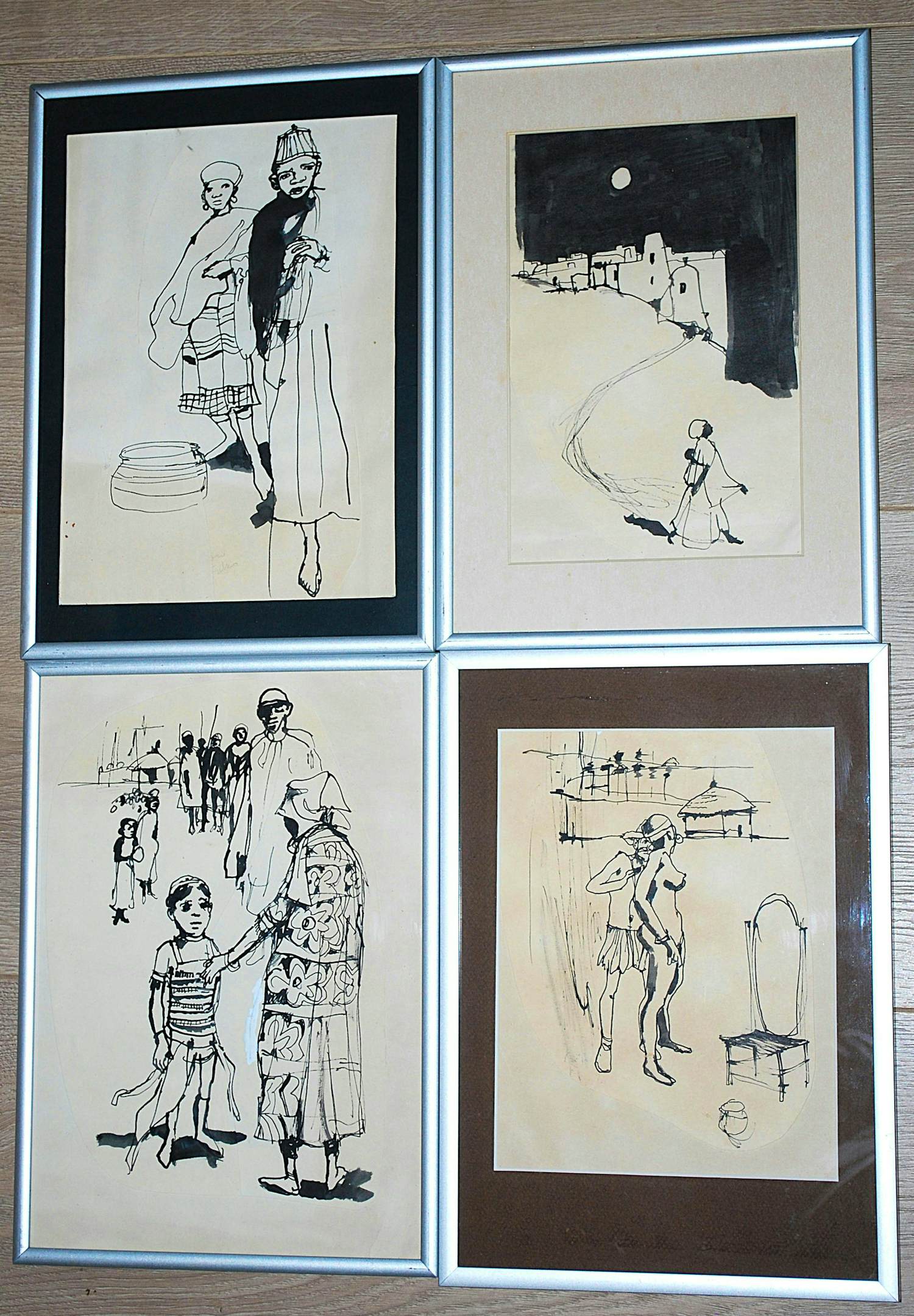 Robert Nix - 4 Afrikaanse werktekeningen uit 1969 kopen? Bied vanaf 80!