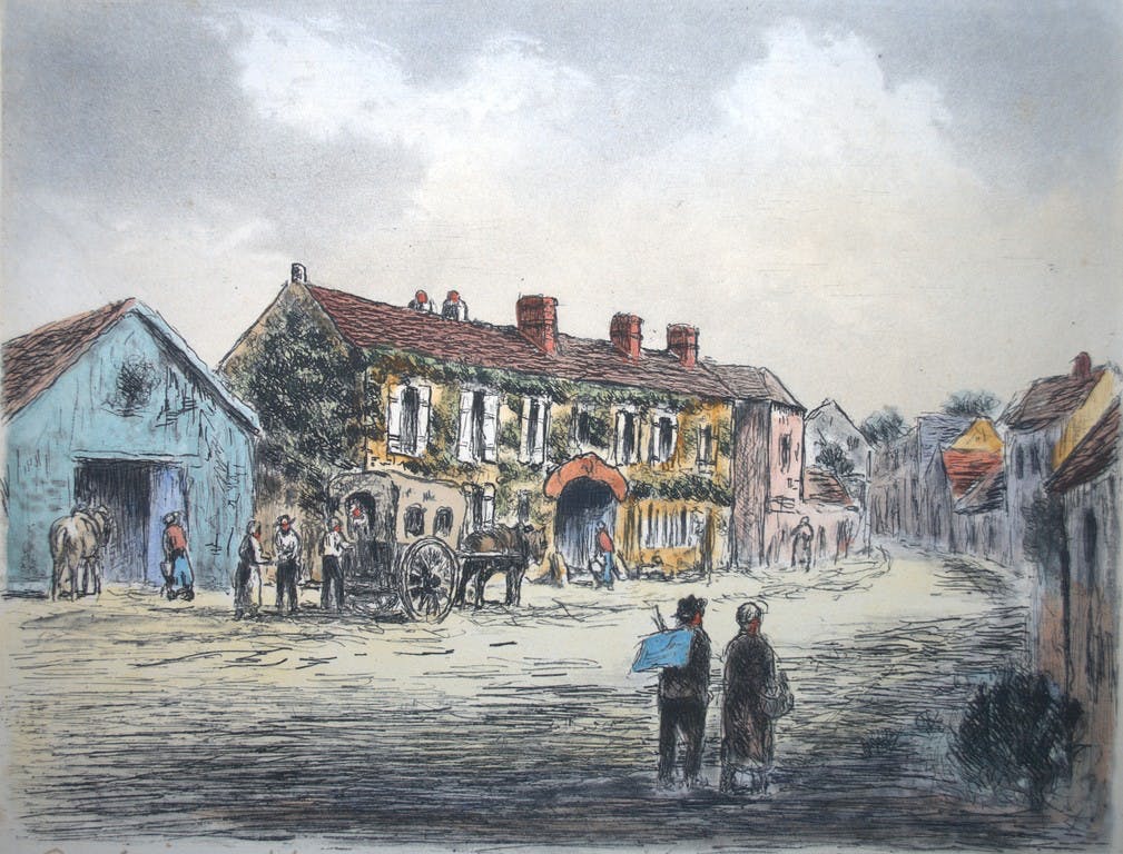 Marcel Jacque - Herberg Ganne te Barbizon - ets met aquarel door M.Jacque kopen? Bied vanaf 1!