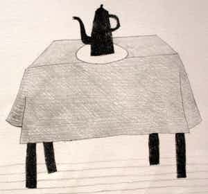 Klaas Gubbels - Litho: Tafel met koffiekan - 1979 verkocht voor € 175!