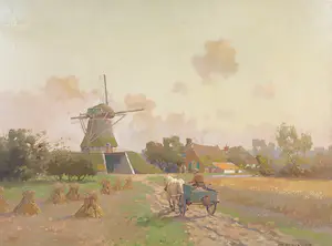 AcheterJan Simon Knikker (jr.) - Olieverf op doek, Landschap met wagen en molen - Ingelijst? Enchérissez de 200!