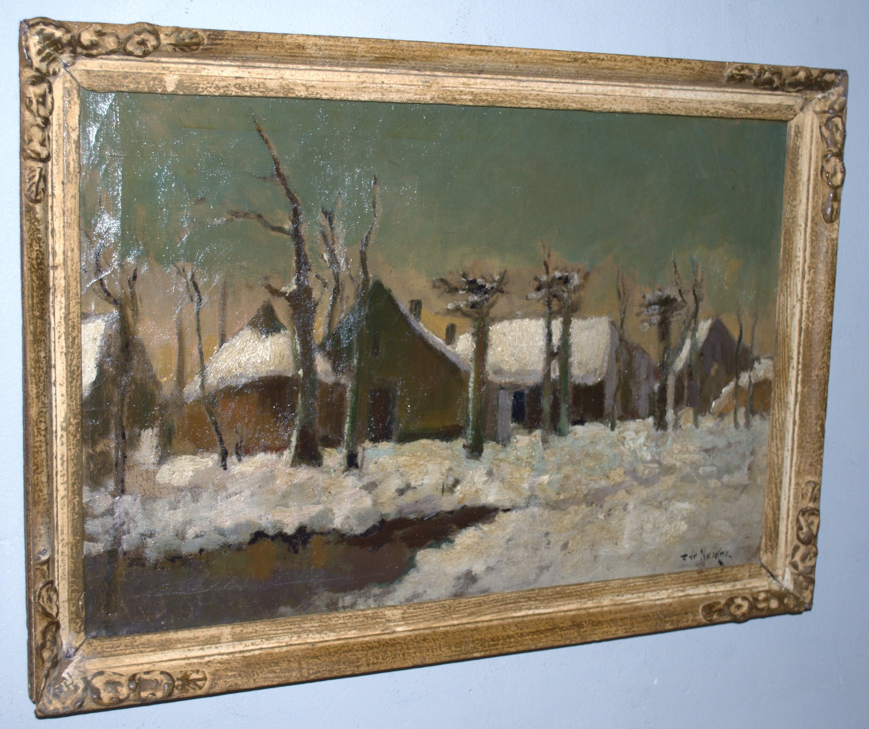 Frans de Nocker - Leidse School - winters tafereel - olieverf kopen? Bied vanaf 150!