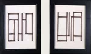 Siep van den Berg - Lot van twee pentekeningen, Geometrisch abstracte composities - Ingelijst verkocht voor € 35!