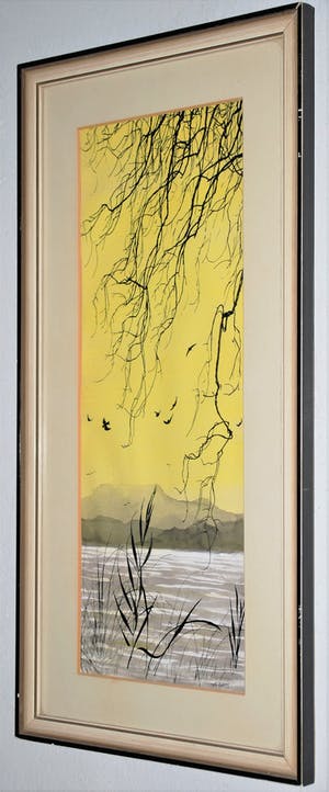 Tom Anema - vogels boven het meer - gouache kopen? Bied vanaf 60!