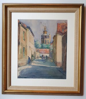 Leo Mechelaere - Straatbeeld in Brugge (in contemporaine luxe lijst) kopen? Bied vanaf 100!