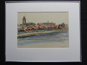 Jan Bom - Pasteltekening - Aankomst op Terschelling - kopen? Bied vanaf 50!