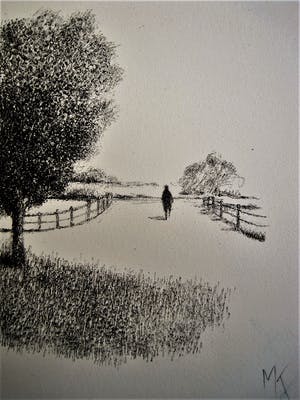 Metten Koornstra - Meester van de Verstilling - Litho - "Man in Landschap - gesigneerd kopen? Bied vanaf 10!