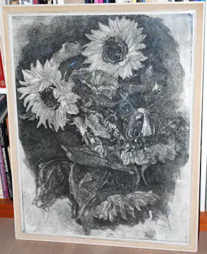 Antoon Derkzen van Angeren - grote ets - Zonnebloemen - mooi ingelijst kopen? Bied vanaf 95!