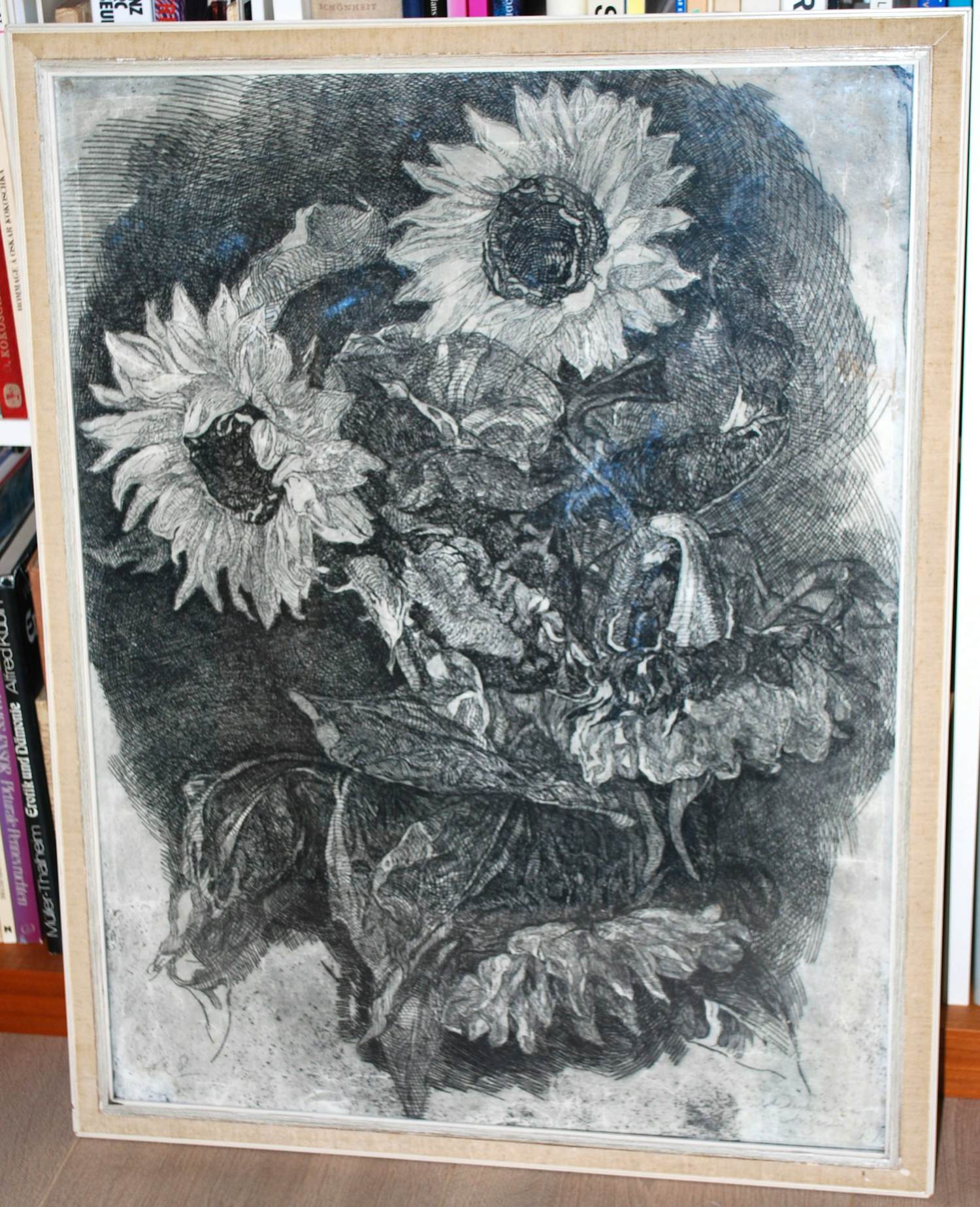 Antoon Derkzen van Angeren - grote ets - Zonnebloemen - mooi ingelijst kopen? Bied vanaf 95!