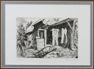 Fred Bervoets - Ets, De Waslijn - Ingelijst kopen? Bied vanaf 1!