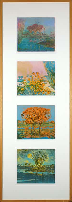 Elmar Gille - Aquatint, Jaargetijden maart, juni, september, december - Ingelijst (Groot) verkocht voor € 100!