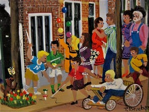 Fred Breebaart - karakteristiek Naïef & zeer gedetailleerd OLIEVERF "stadsgezicht Delft" gesign kopen? Bied vanaf 20!