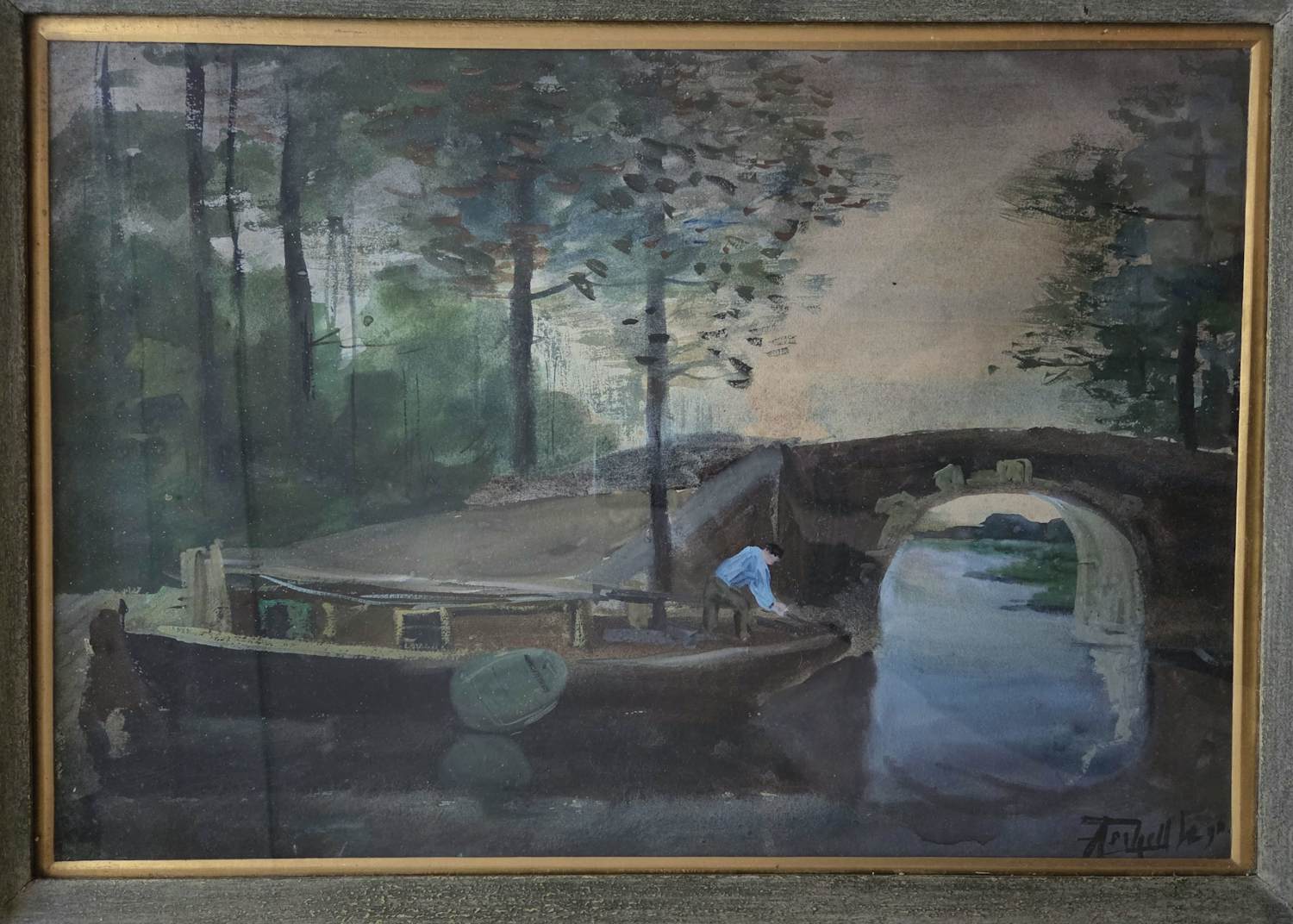 Adriaan Terhell - Man in boot in de gracht. kopen? Bied vanaf 69!