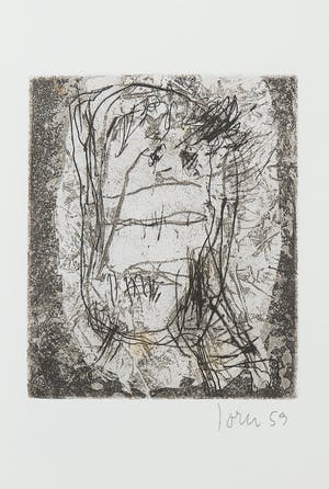 Asger Jorn - Ets en droge naald op handgeschept Japon, Friedhof der Maulwürfe - Ingelijst kopen? Bied vanaf 1!