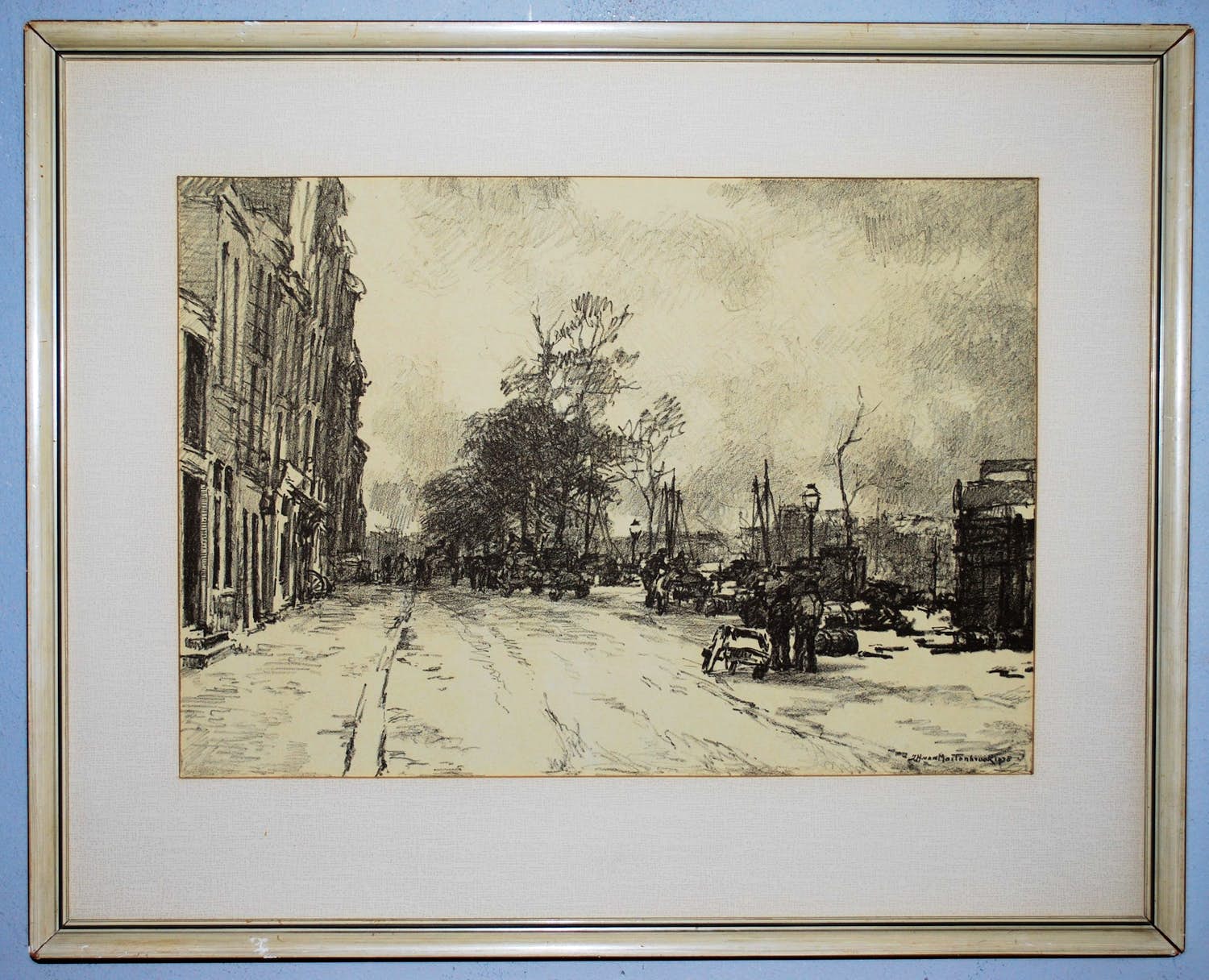 Johan Hendrik van Mastenbroek - Kade Rotterdam - ingelijste litho 1938 verkocht voor € 60!